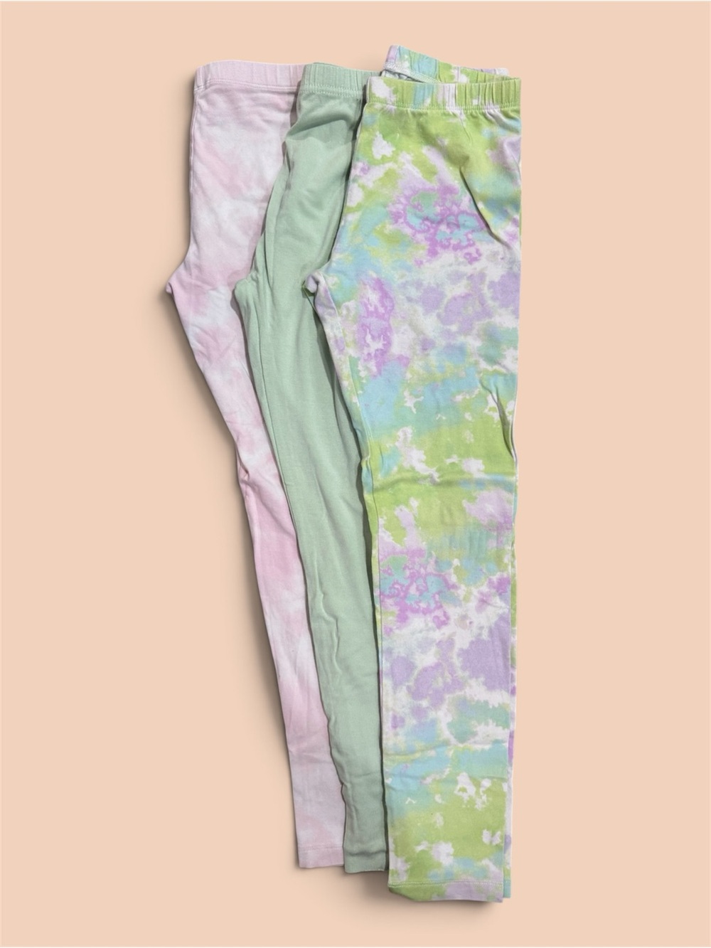 Kids Tie-Dye & Pastel Leggings Set - Pink, Sage & Multi